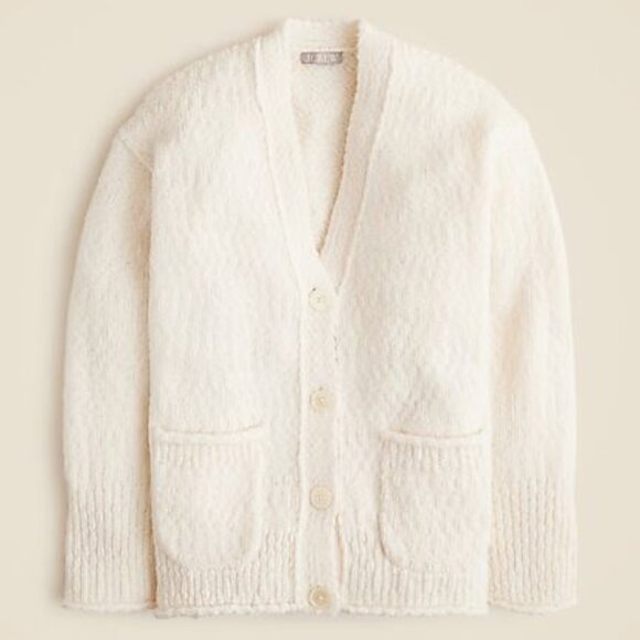 J. Crew Relaxed Cardigan Sweater in Textured Yarn Antique Ivory Button-Up SZ  XS - Picture 1 of 15